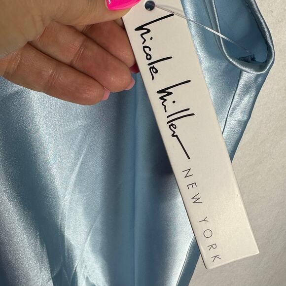 Nicole Miller Light Blue Satin Halter Top with Rhinestone Straps Size S New - Picture 10 of 12